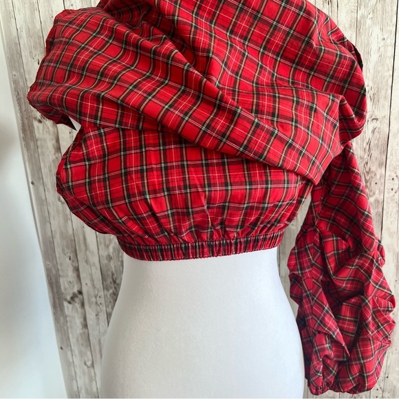 Plaid Off Shoulder Holiday Ruffle Top - Picture 8 of 8